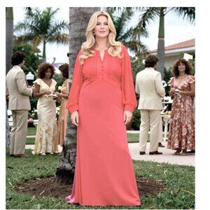 VTG 1970s Hot Pink Sheer Lace Sleeve Barbie Maxi Hostess Dress Gown XXL 1x - 2x